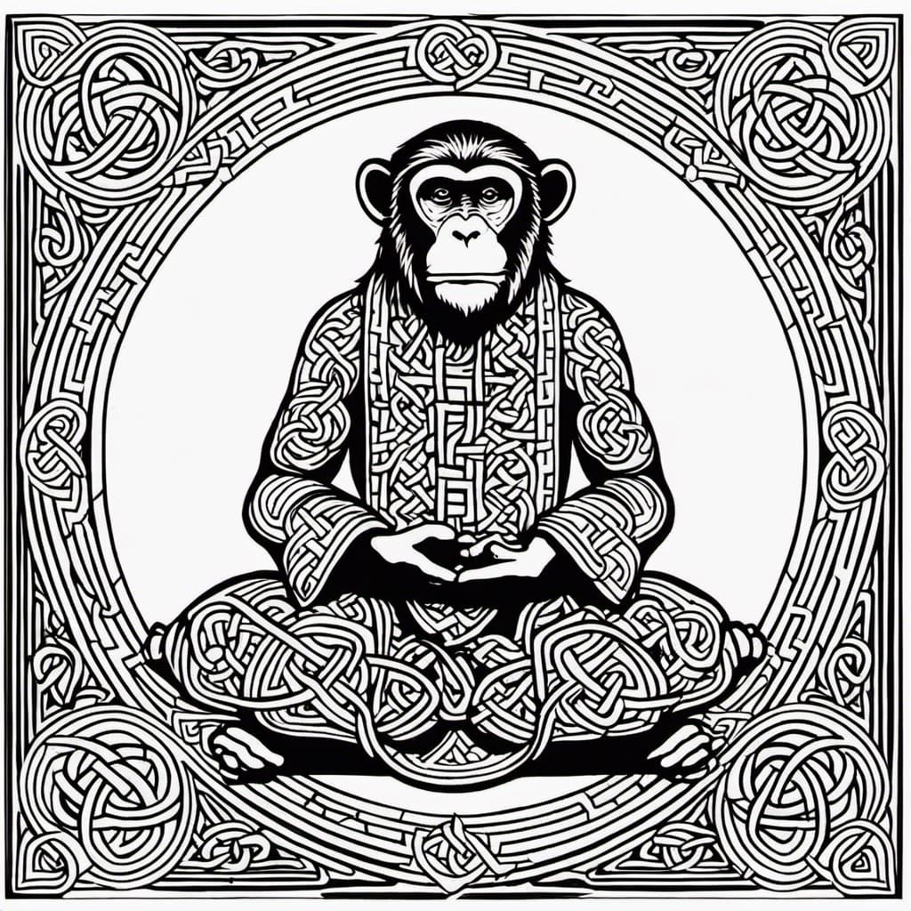 Celtic Monkey Meditating: Coloring Book Page
