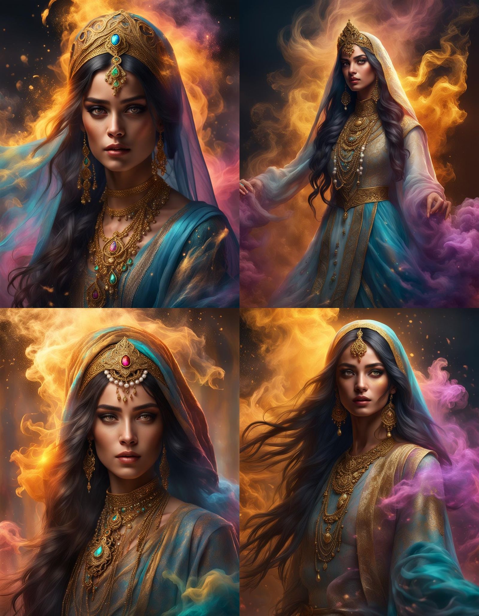 Arabian Dancer in Swirling Smoke: Hyperdetailed Portrait