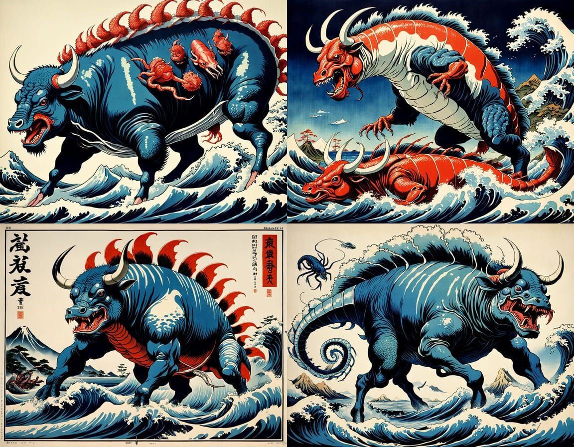 Grotesque Bovine-Sea Creature Abomination in Retro Horror St...