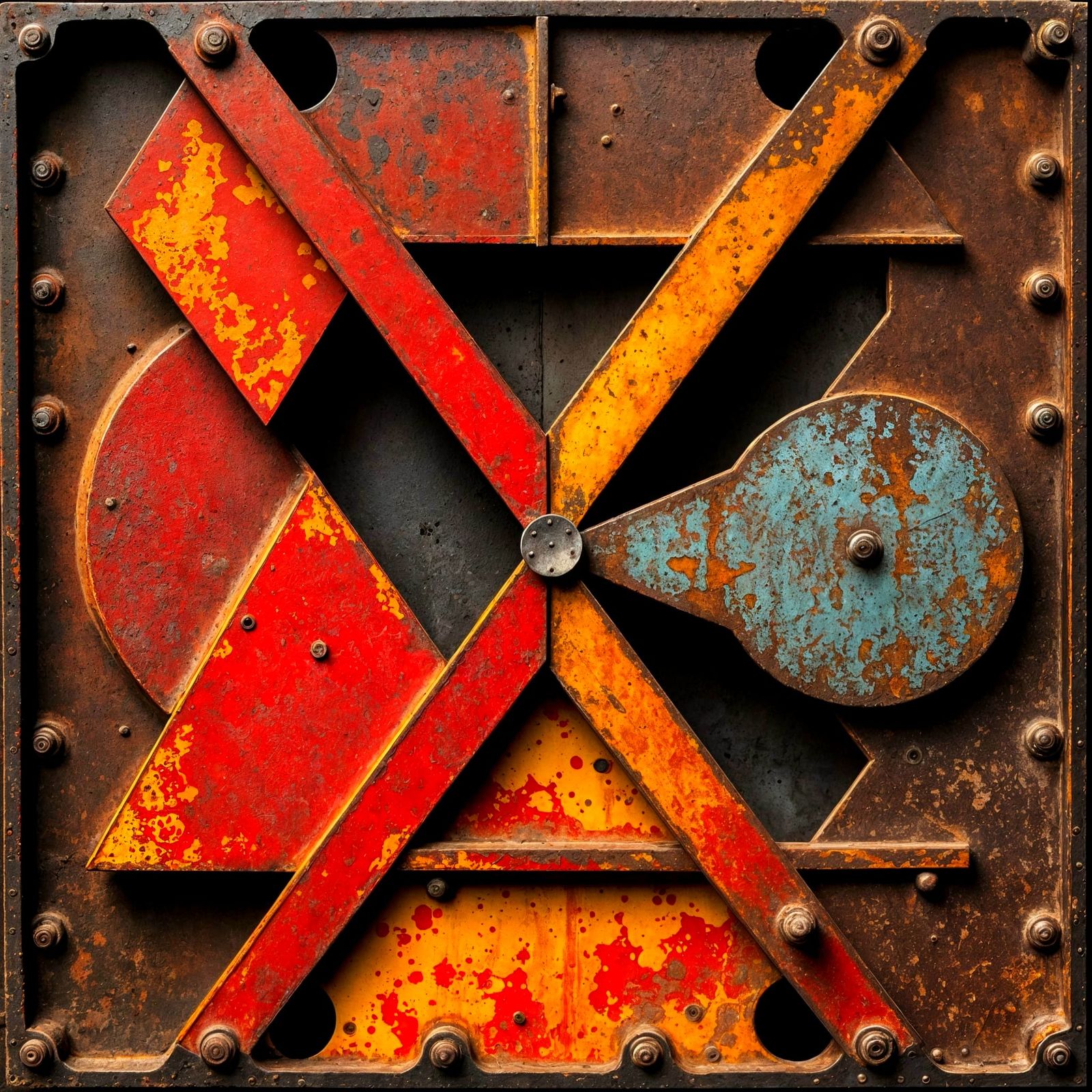 Rusted Geometric Abstraction in Warm Hues