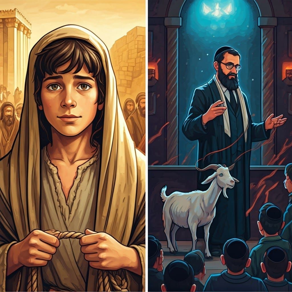 Ancient Hebrew Youth Guiding Goat to Temple Mount, Modern Sy...