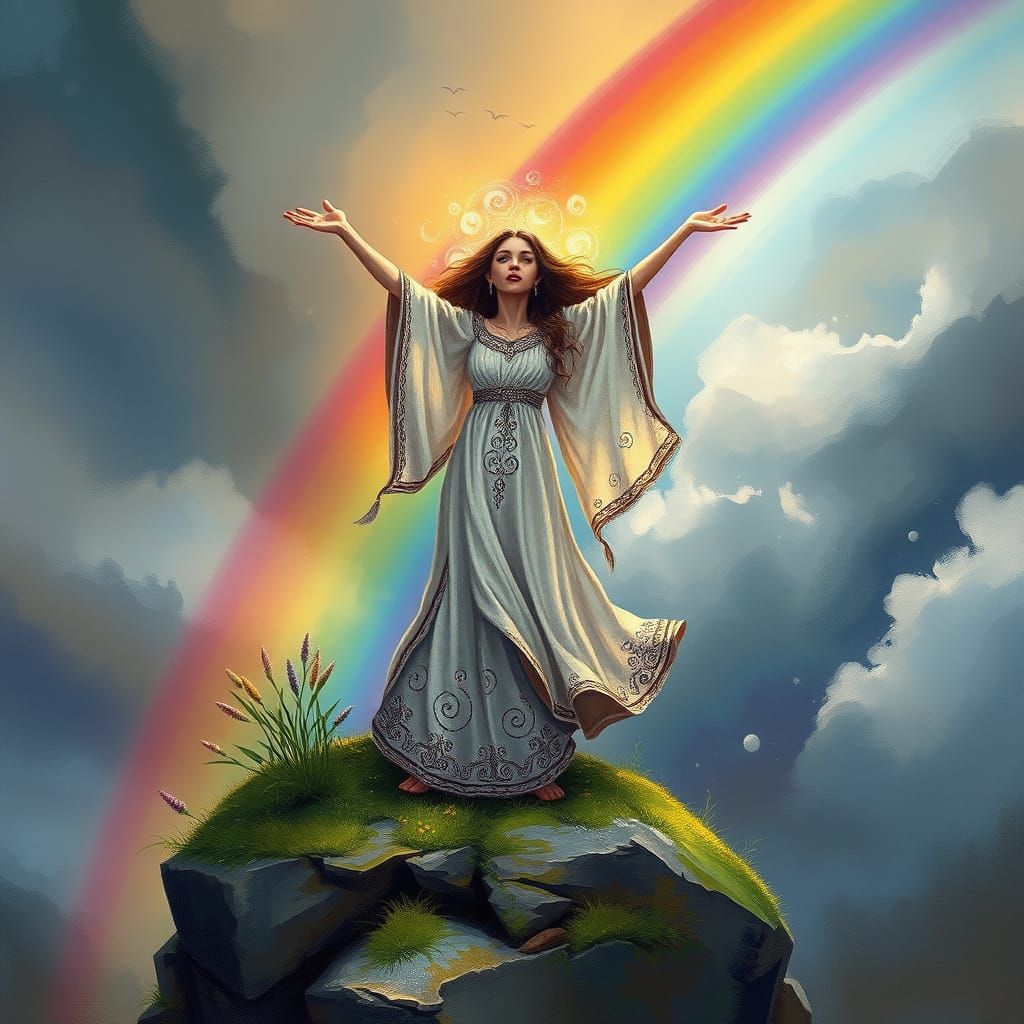 Mystical Druid in Whimsical Bohemian Landscape