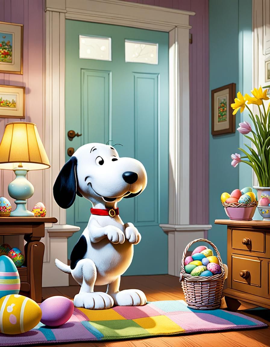 Snoopy-like Dog's Easter Prep: A Charles Schulz Comic