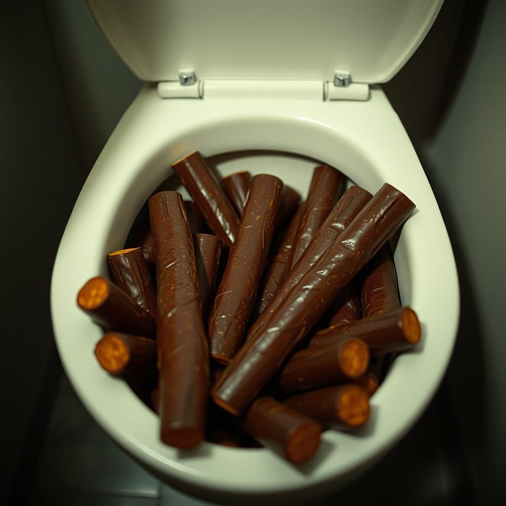 Cinematic Toilet Filled with Marzipan Logs