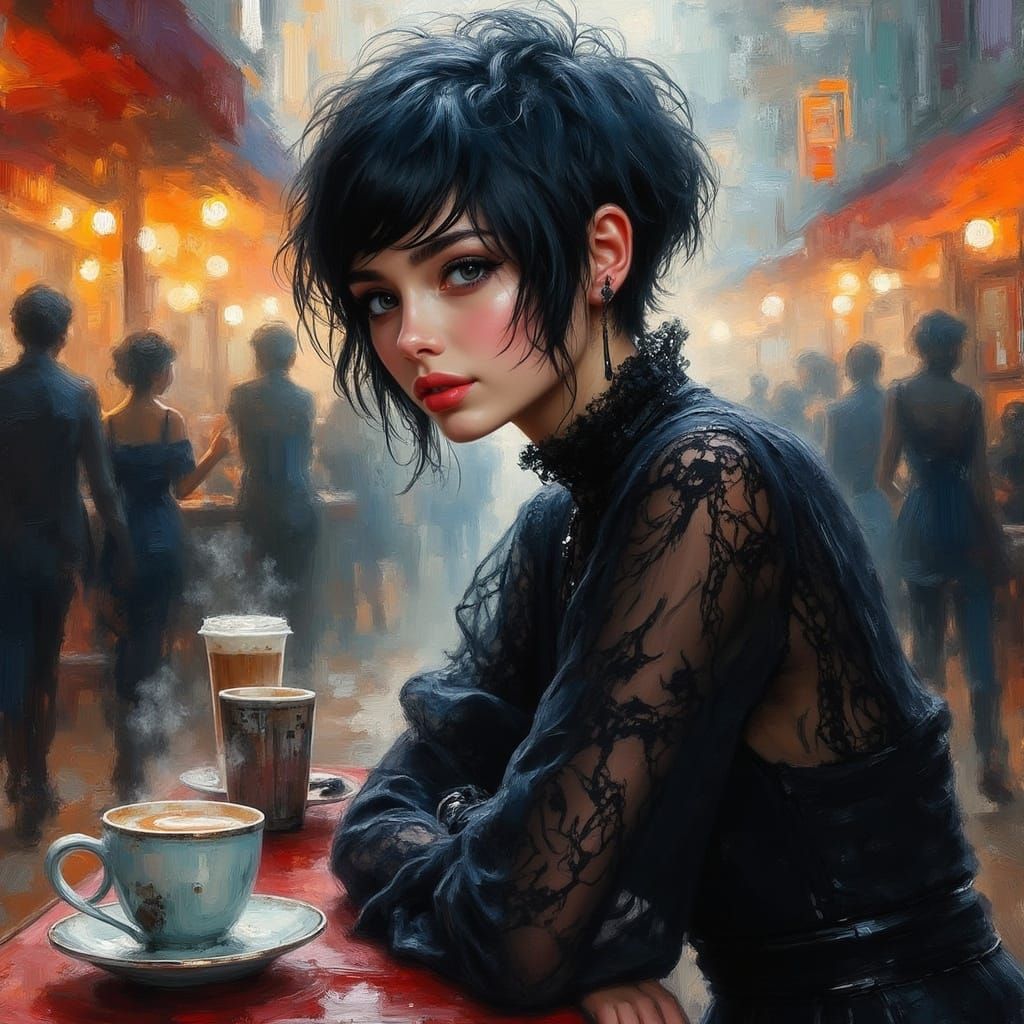 Goth Girl in Coffee House