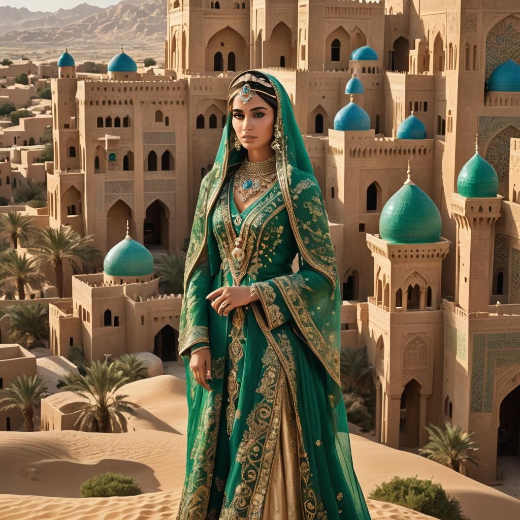 Regal Arab Princess in Ancient City at Dusk