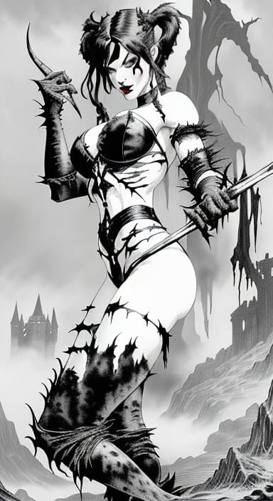 Gothic Vampire Huntress in Foggy Valley