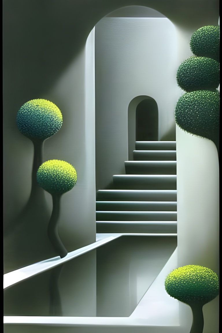 Zen Garden Painting in Beksiński Style