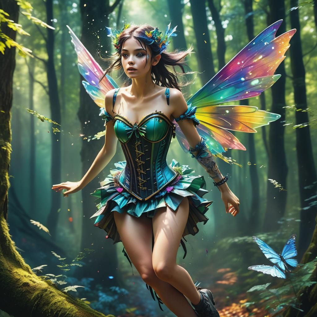 Futuristic Fairy in Forest: Hyperrealistic Splash Art