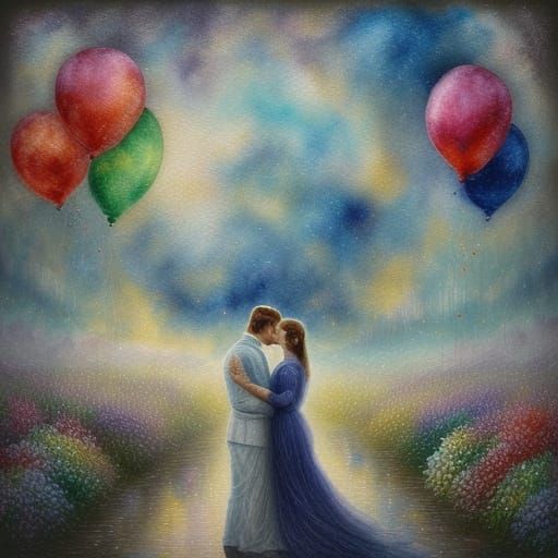 Ethereal Watercolour Baby Siblings Holding Balloons