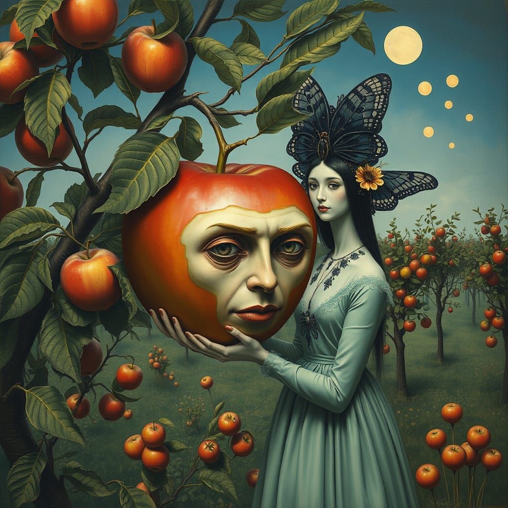 Ethereal Gothic Apple Tree in Whimsical Style