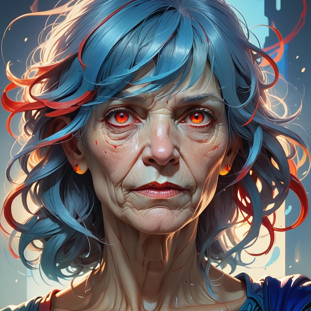 Woman with Red Eyes in Hyper-Realistic Art Nouveau Style