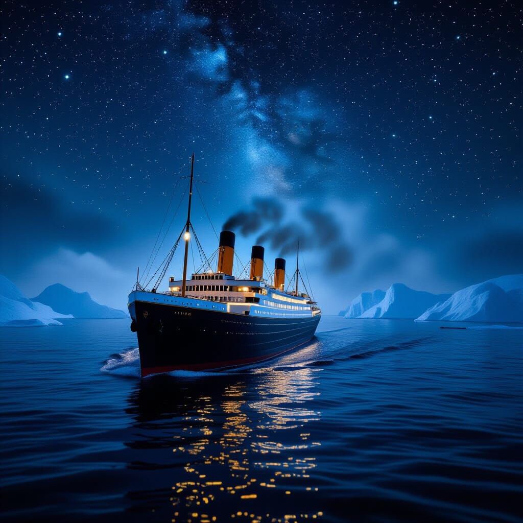 Titanic Sailing Under Starry Sky