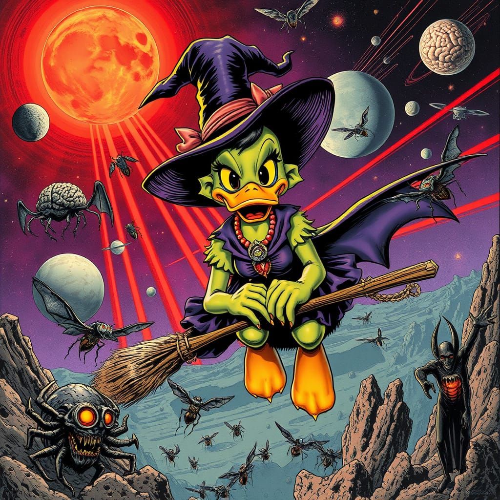 Retro Comic Cover: Witch in Cosmic Dreamscape