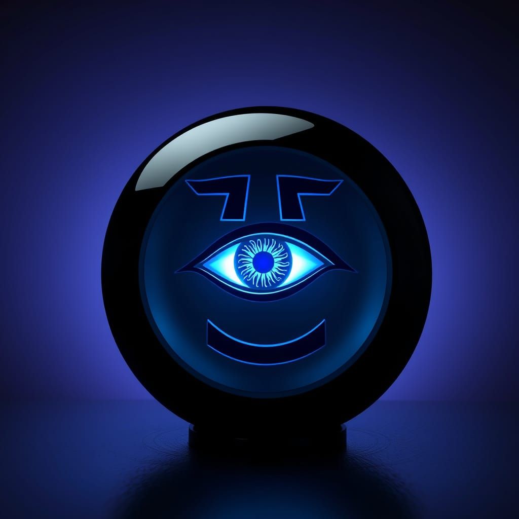Futuristic Orb with Omega Symbol and Piercing Eye