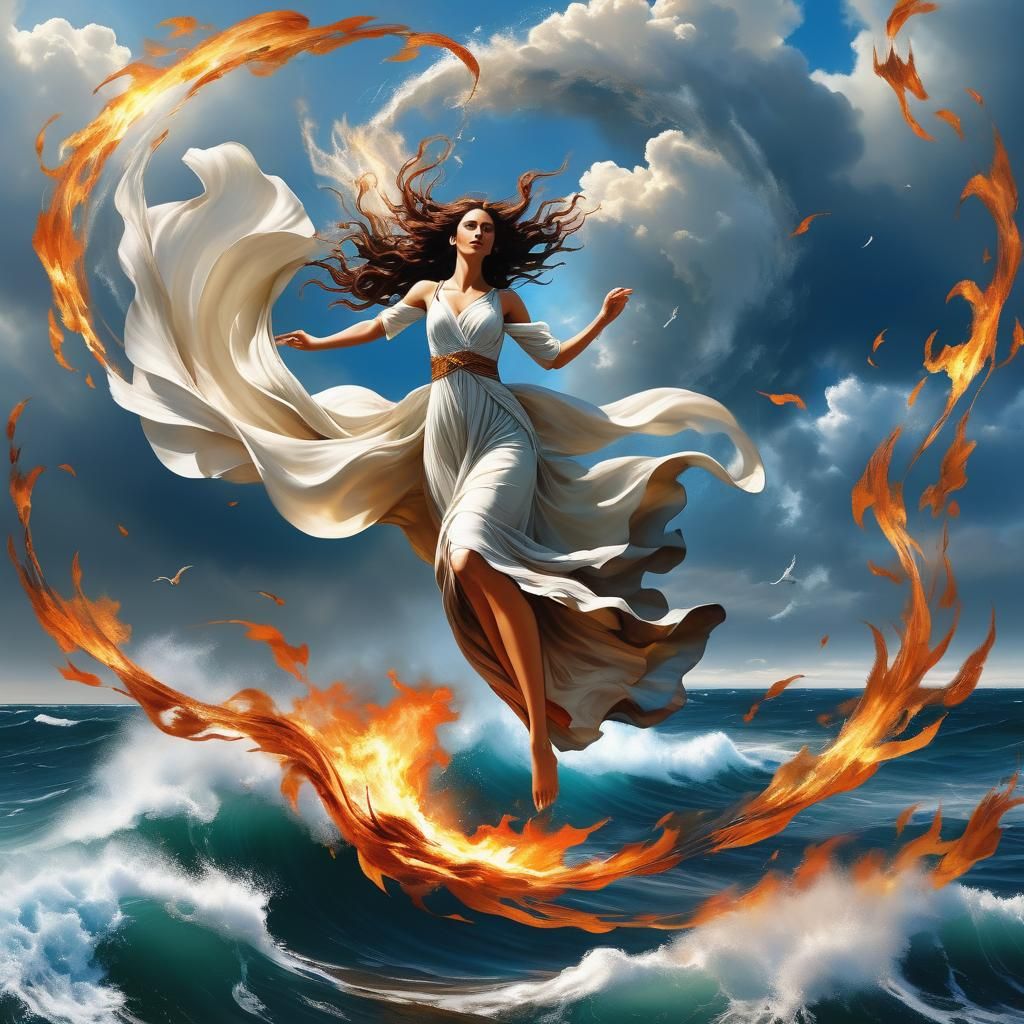 Elemental Goddess Portrait in Art Nouveau Style