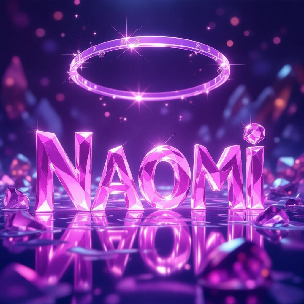 Naomi: Shimmering 3D Crystal Lettering in Digital Art Style