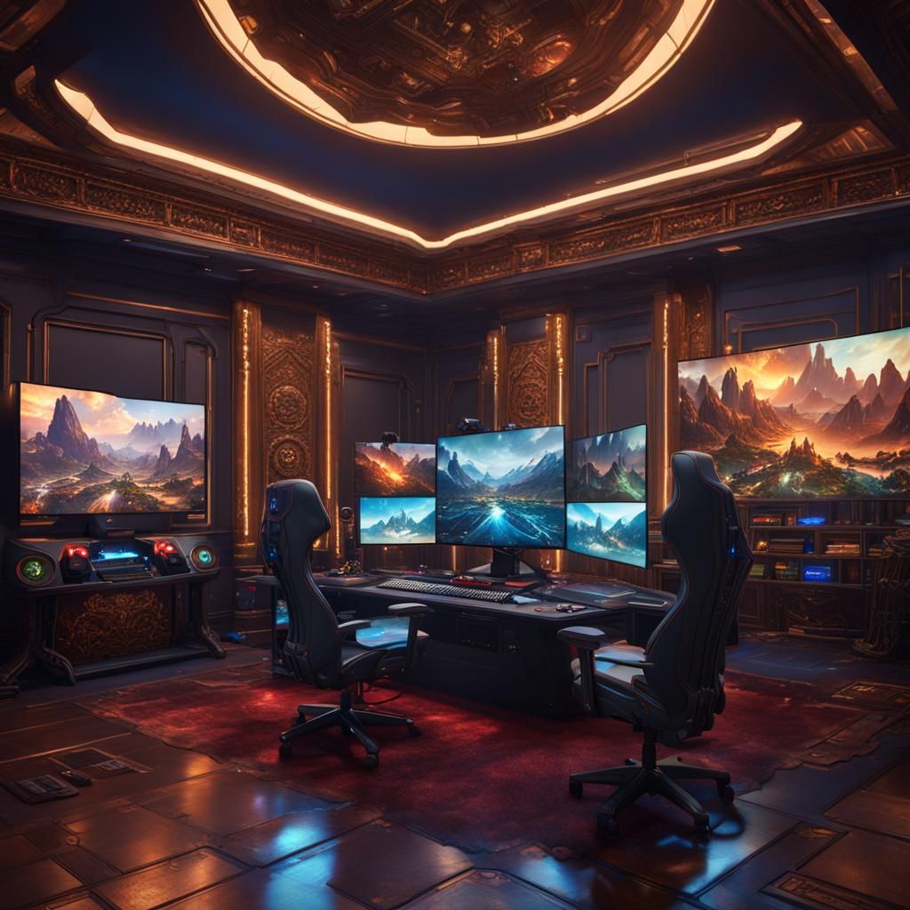 Extravagant Gaming Setup in Detailed Matte Painting