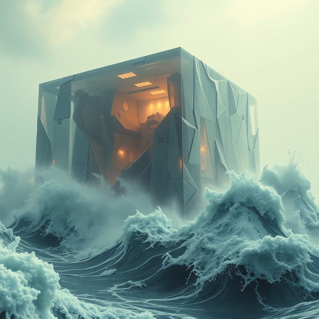 Colossal Cube City Battered by Giant Tsunami