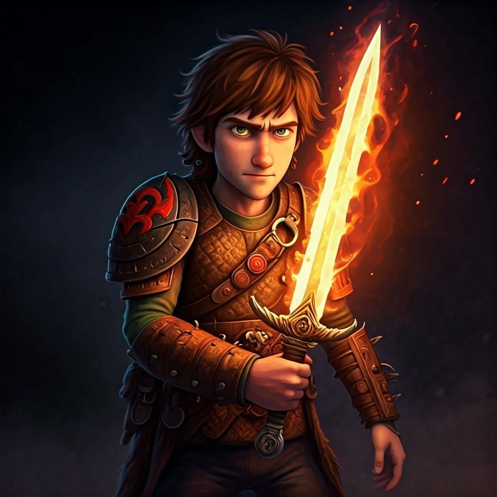Hiccup Haddock with Fire Blade: Detailed Fantasy Art