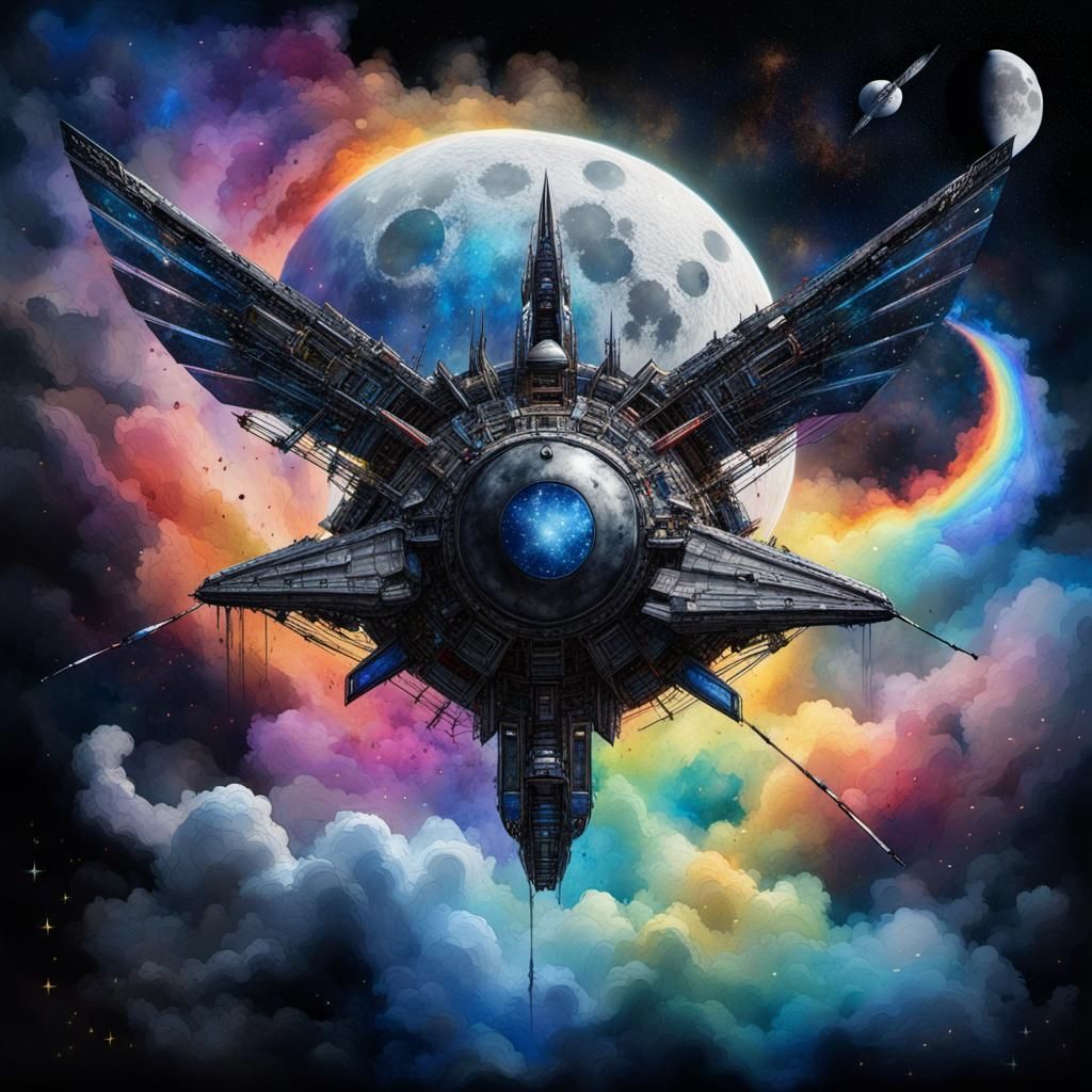 Futuristic Spacecraft Soaring Through Dark Starry Space