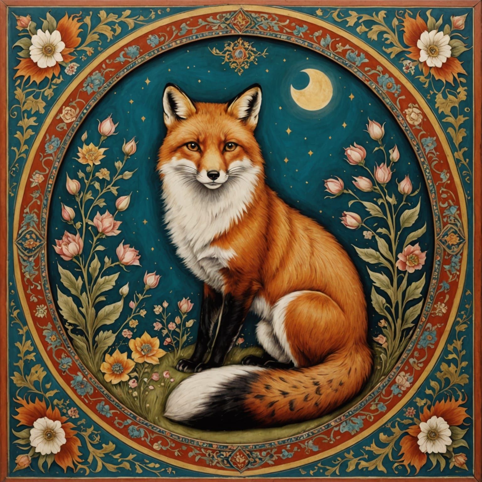 Ethereal Fox in Qajar Art Style