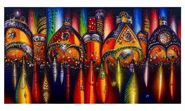 Intricate New Year's Eve Oil Painting