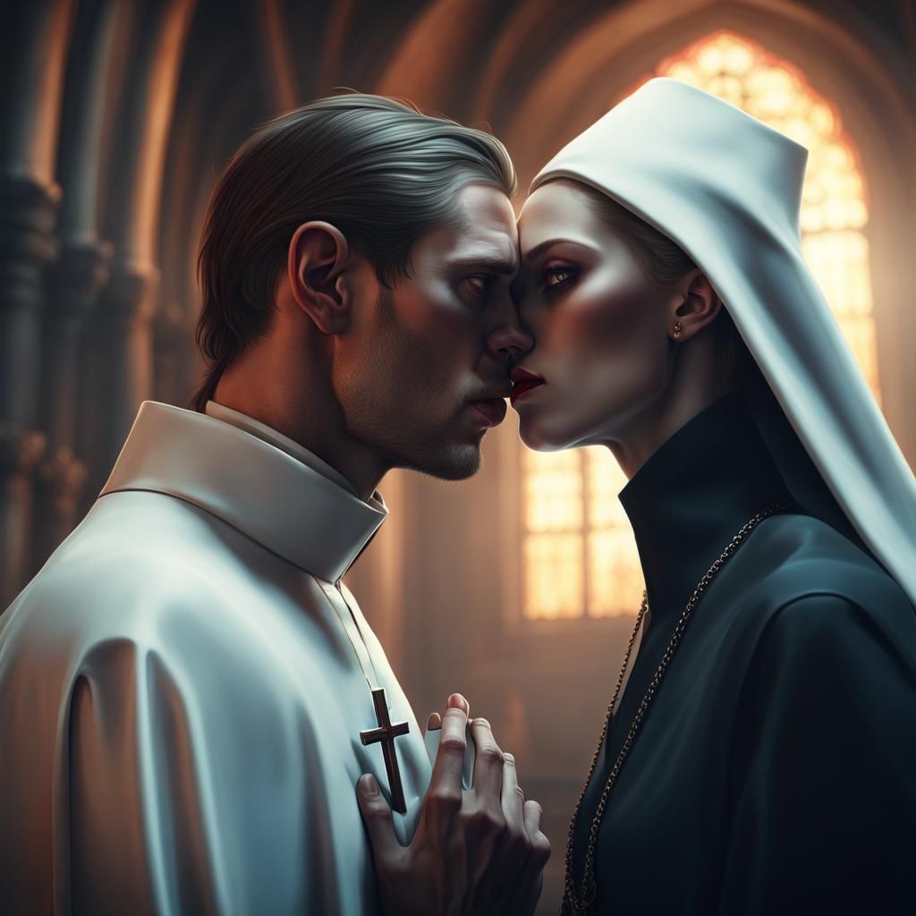 Passionate Kiss in Church: Surreal Matte Painting