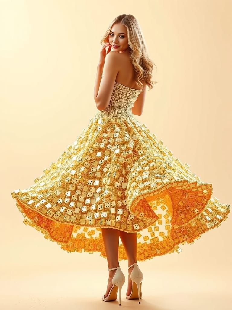 Ethereal Beauty in Iridescent Ball Gown with Detached Dice