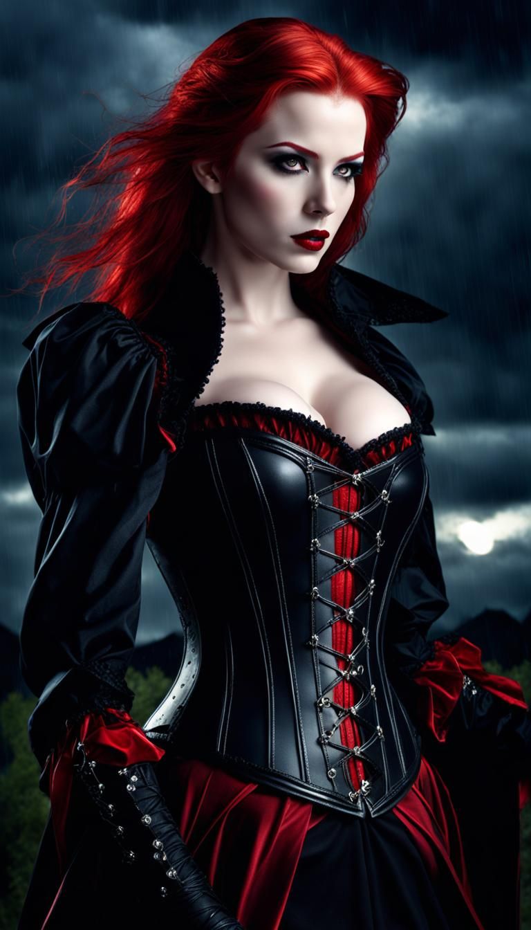 Redhead Vampire with Sword in Dark Fantasy Style