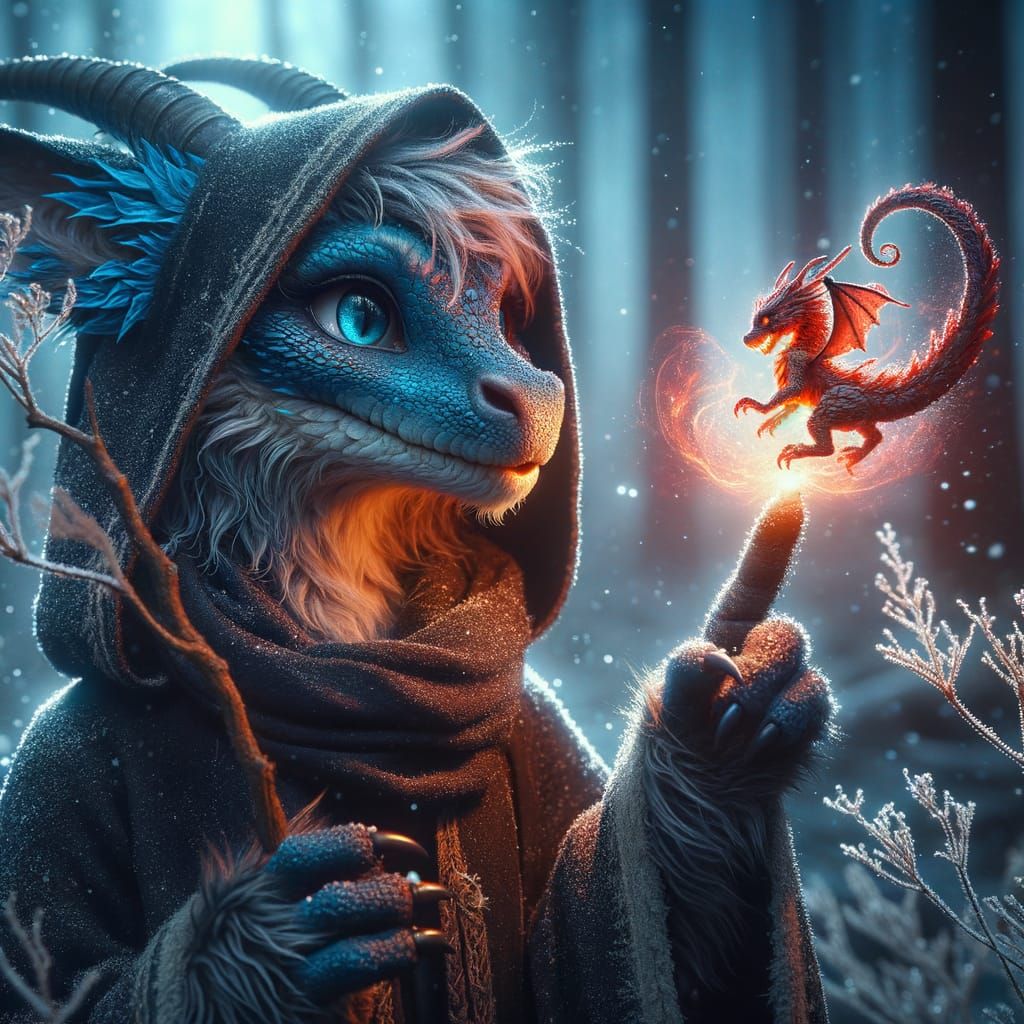 Enchanted Frost Dragon Conjures Magical Figurine