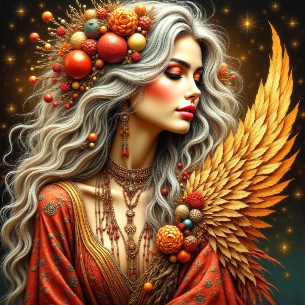 Art Nouveau Portrait of Woman with Autumnal Hair