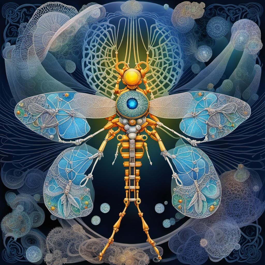 Complex Abstract Dragonfly with Geometric Patterns