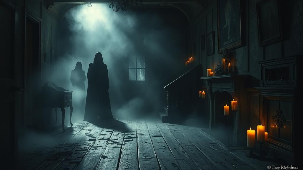 Eerie Haunted House Interior with Gothic Lighting
