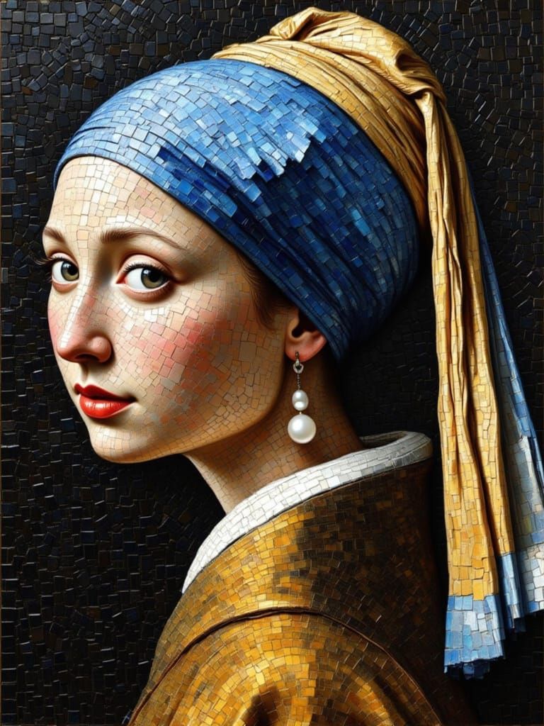 Mother of Pearl mosaic of Vermeer's Girl with Pearl Earring