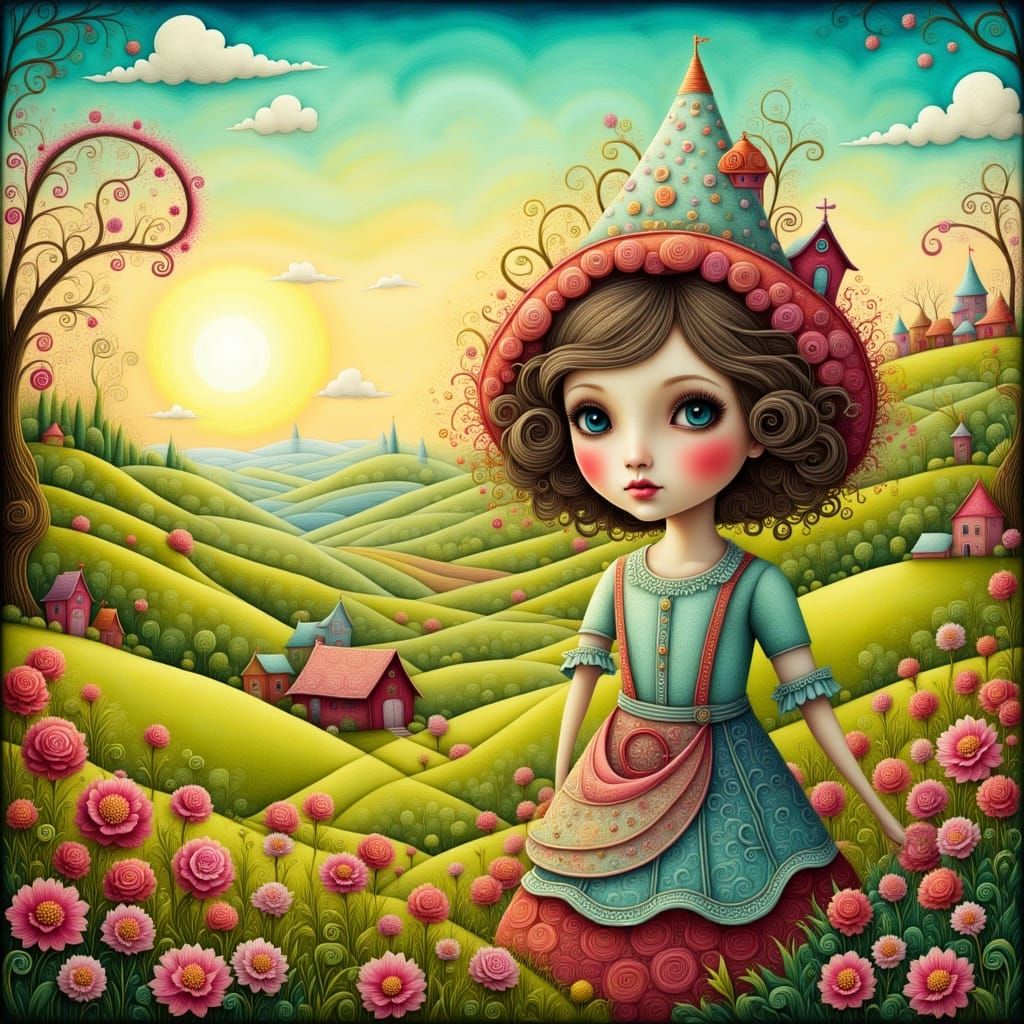 Young Girl on Farm in Golden Hour Airbrush Style