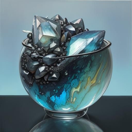 Surreal Crystal and Pearl Still Life in Watercolor Style