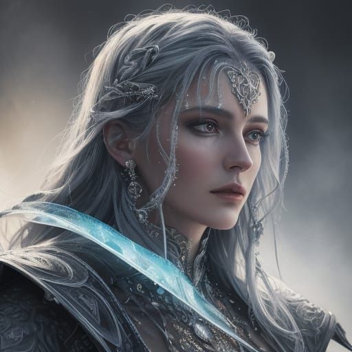 Surreal Icy Queen Portrait with Glowing Runes