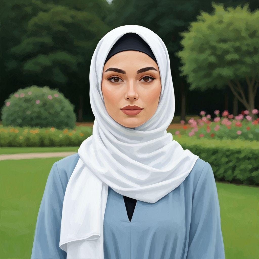 Minimalist Oil Painting of Elegant Hijabi Woman in Garden