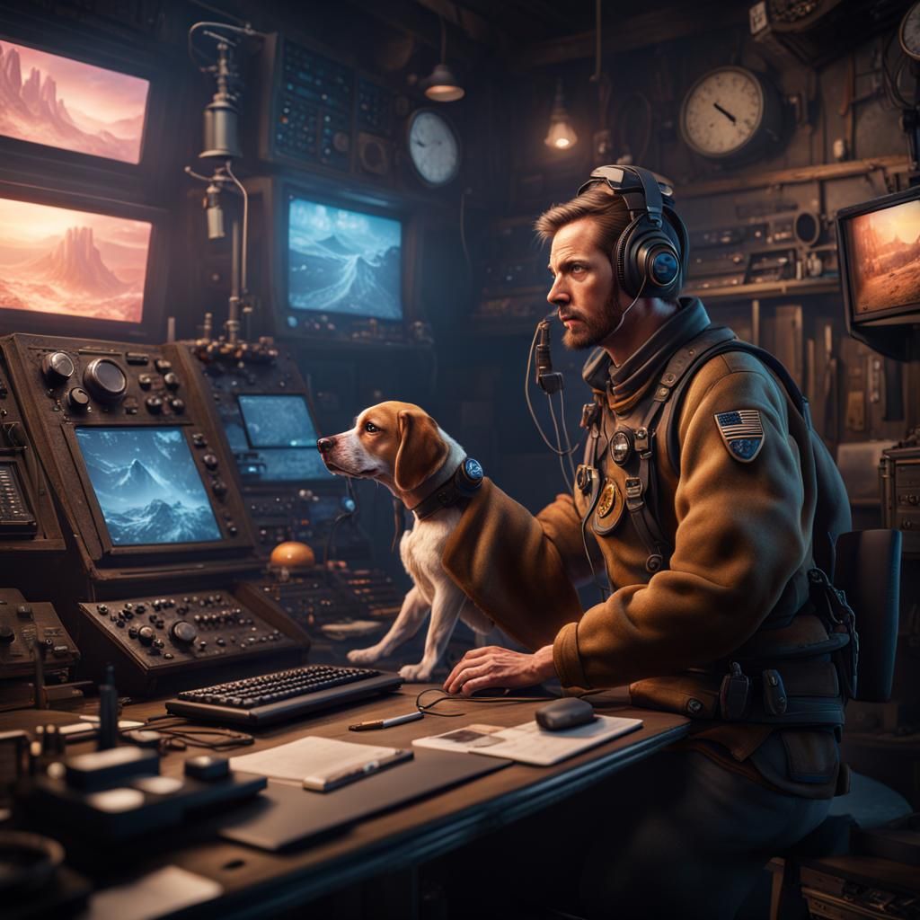Beagle Ham Radio Operator in Detailed Matte Painting