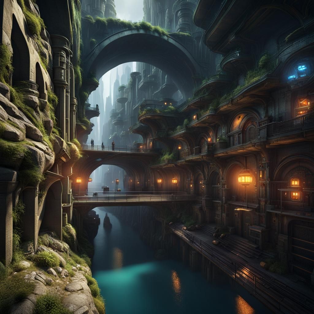 Underground Sci-Fi City: Detailed Matte Painting