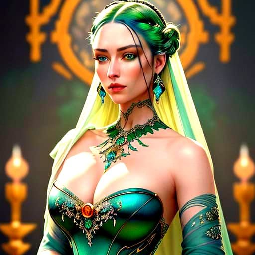 Glamorous Woman in Vibrant Jugendstil Gown