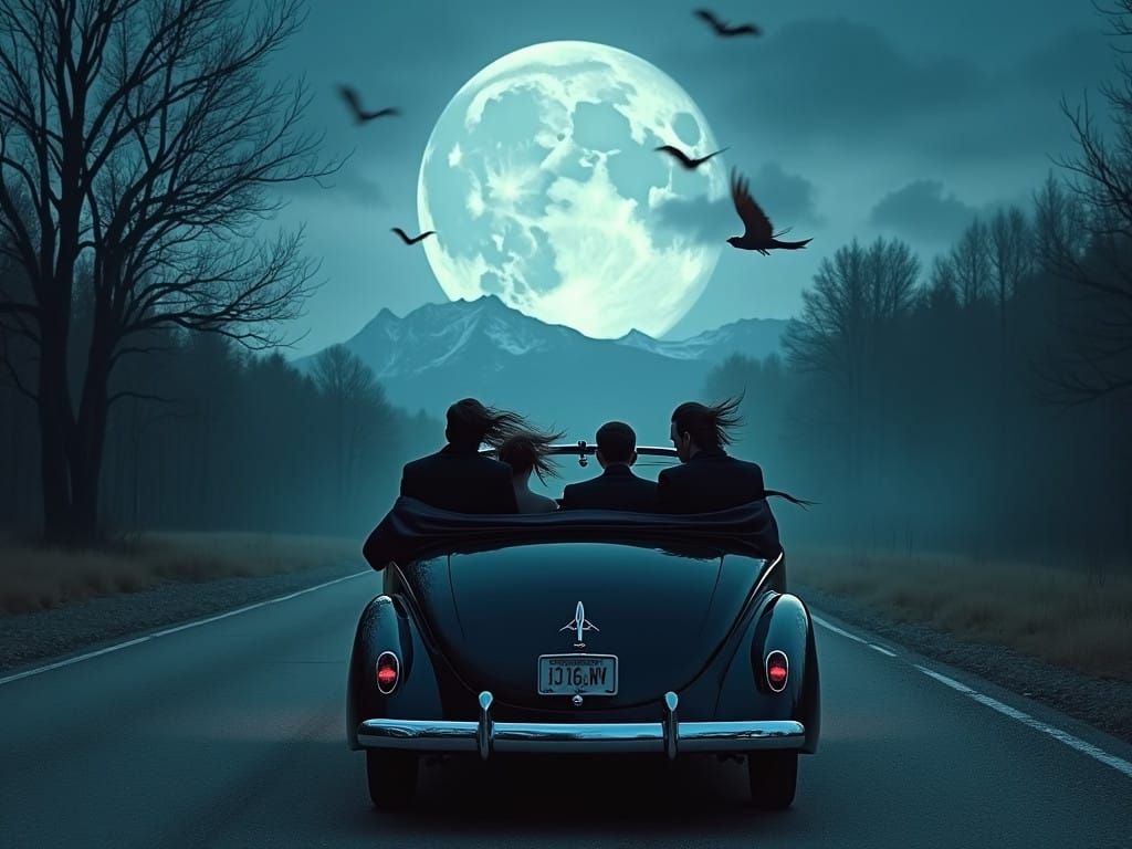 Elegant Vampires Cruise Under a Full Moon