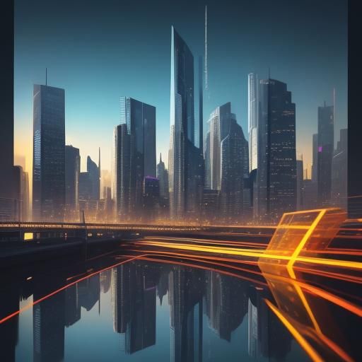 Hyperrealistic Cityscape with Vibrant Sky in Splash Art Styl...