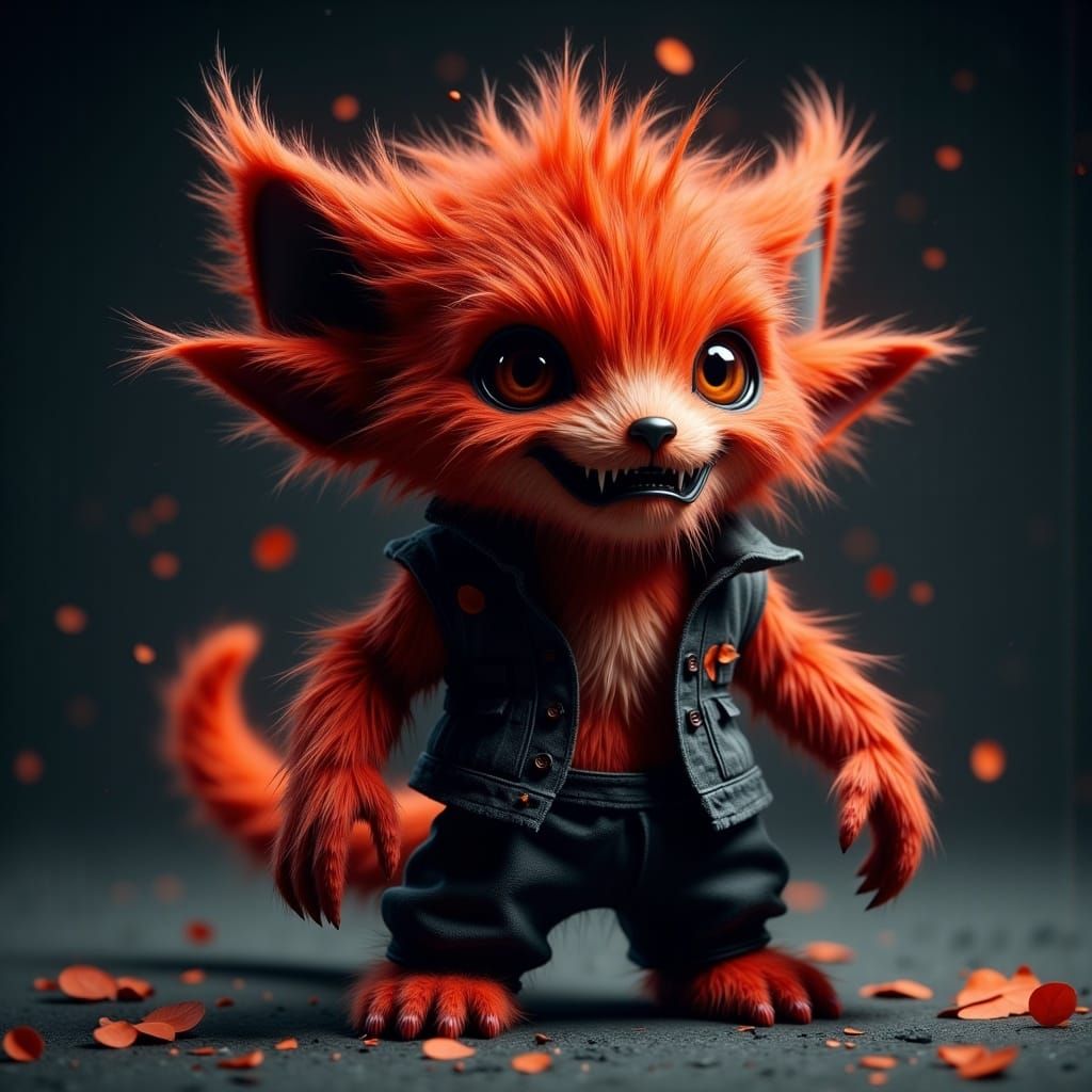 Macabre Imp with Furry Hair and Four Ears