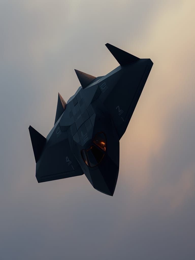 Stealth Fighter Jet in Asymmetric Origami Style