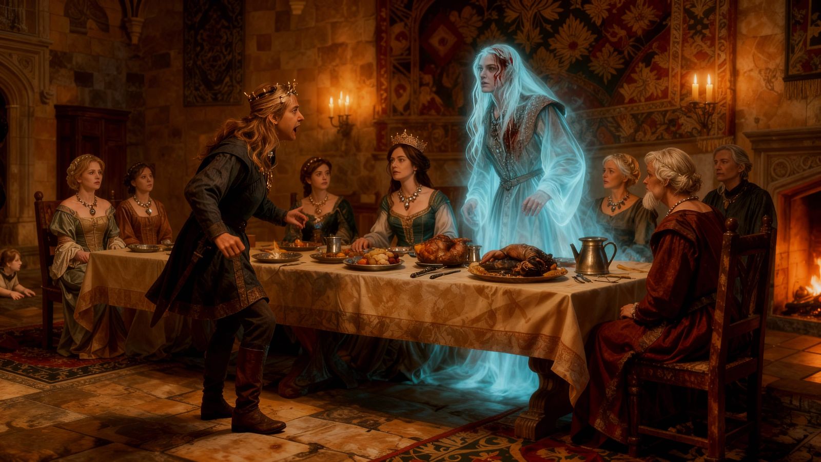 Macbeth Sees Ghost While Guests Watch Each Other