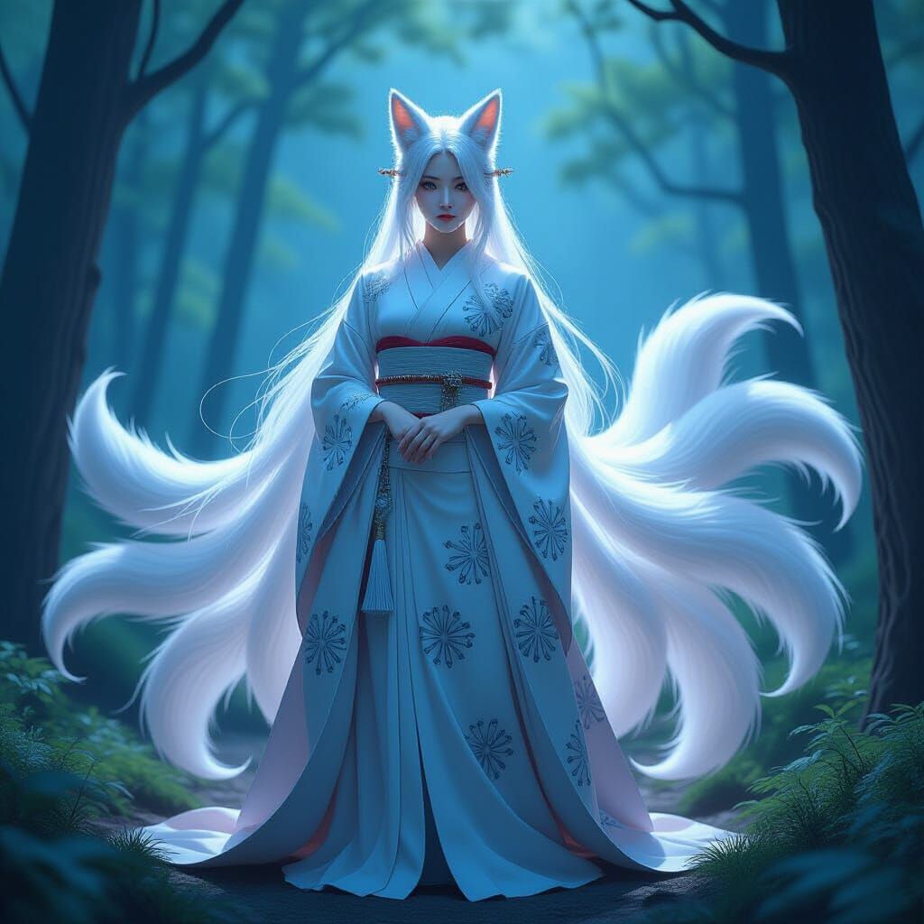 Luminous Thousand-Year Fox Spirit in Twilight Forest