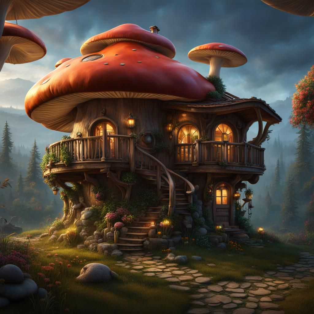 Mushroom Tiny House with Balcony Windows