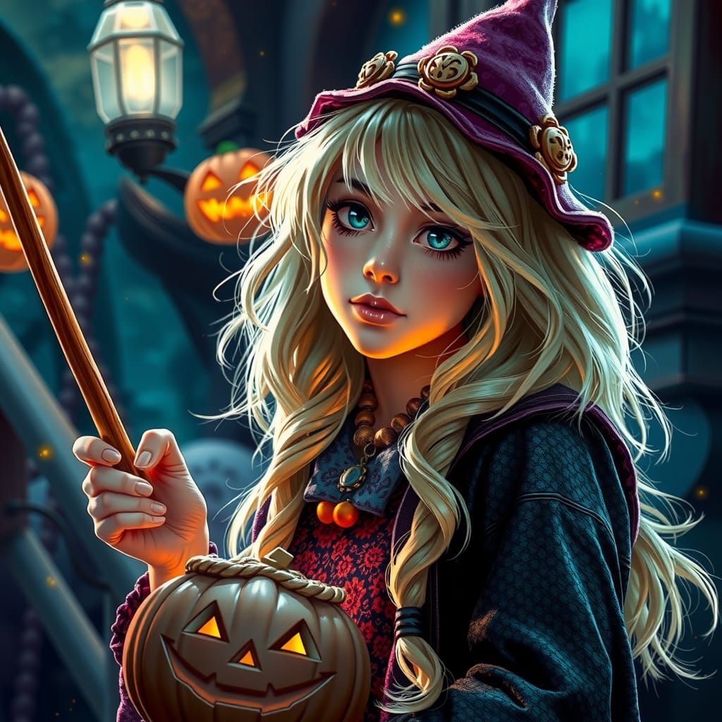 Luna Lovegood Halloween at Hogwarts in Splash Art Style